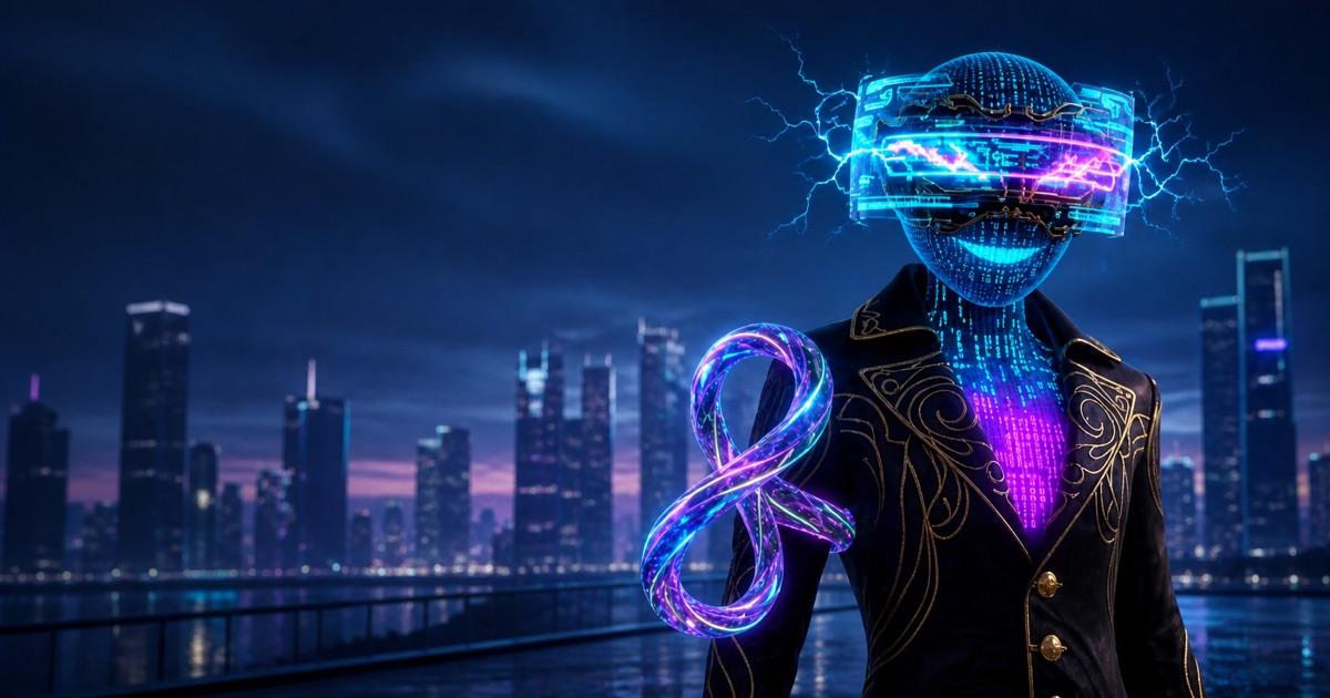 Neon AgentLux Luxy avatar overlooking a futuristic city